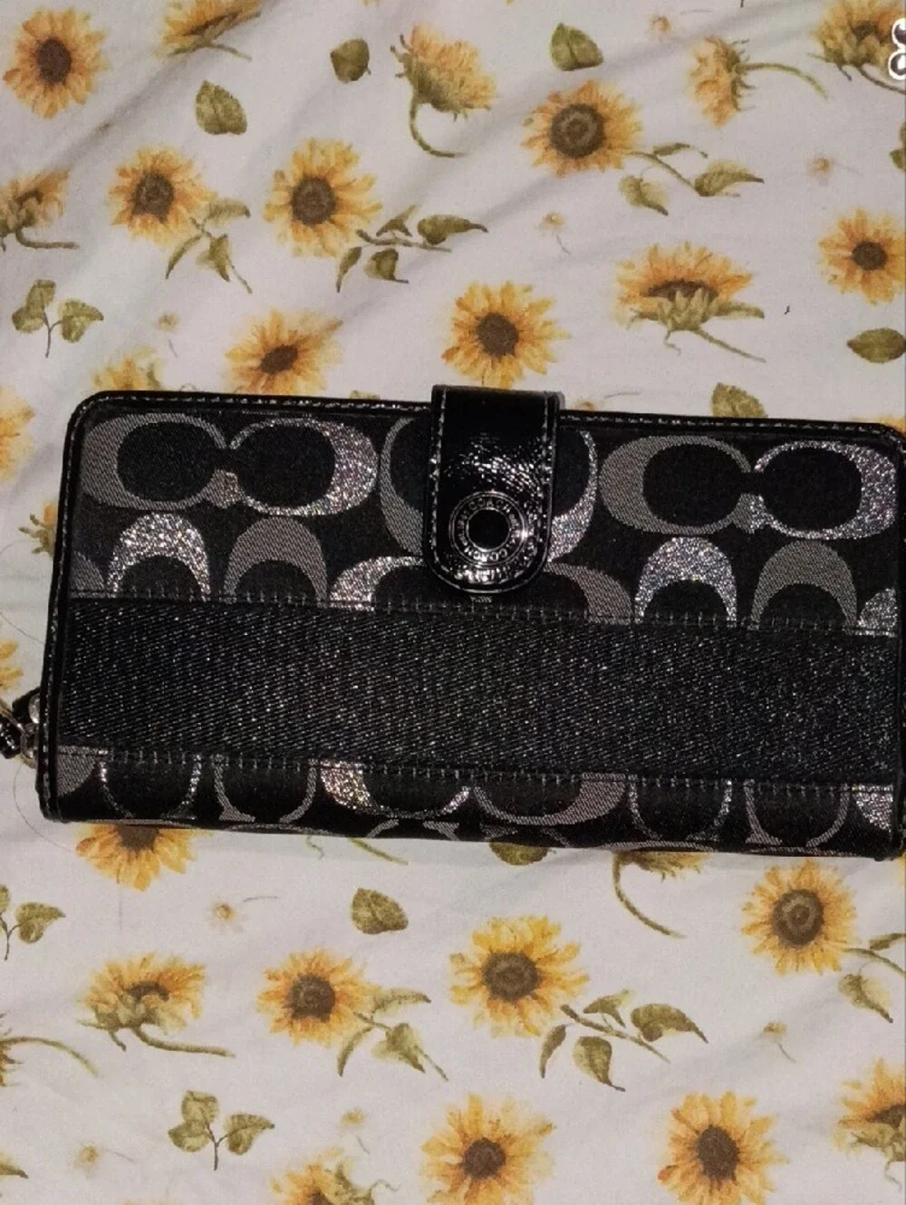 Coach Black and Silver Signature Continental Wallet